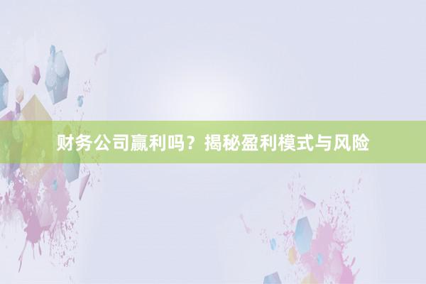 财务公司赢利吗？揭秘盈利模式与风险